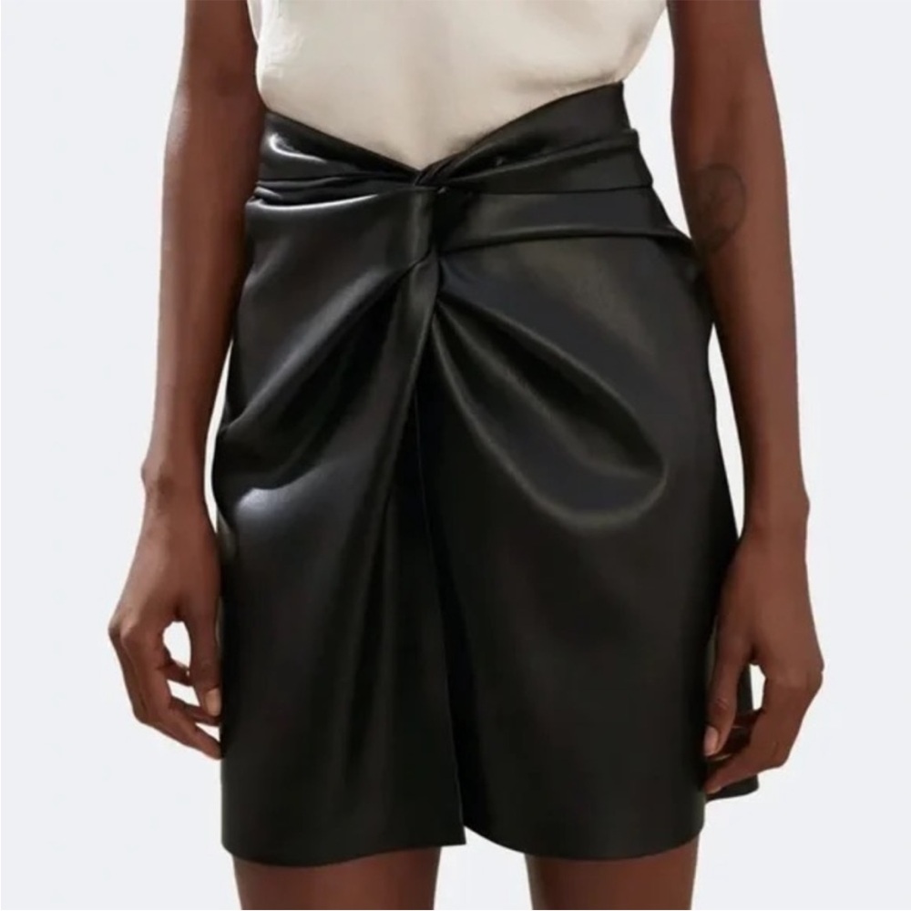 Nanushka Milo Faux Vegan Leather Sarong Wrap Miniskirt Black Women Medium